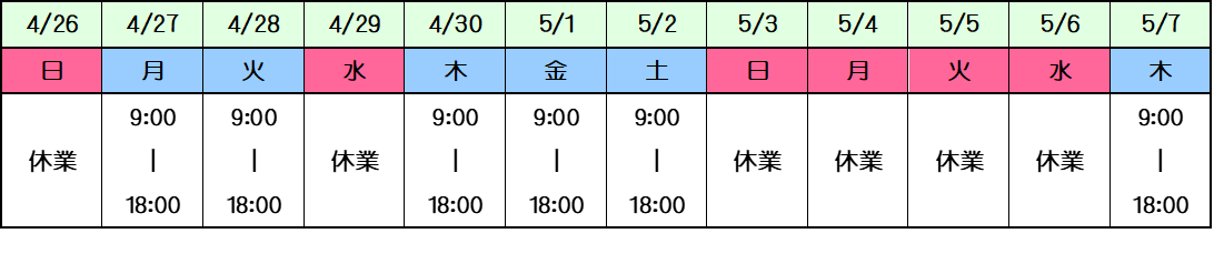 GW期間中の休業（株式会社イオス）